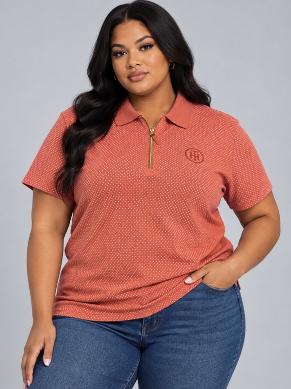 Tommy Hilfiger Womens Coral Half-Zip Polo